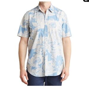 Coastaoro Floral Blue and Cream Men's Shirt Size Large
